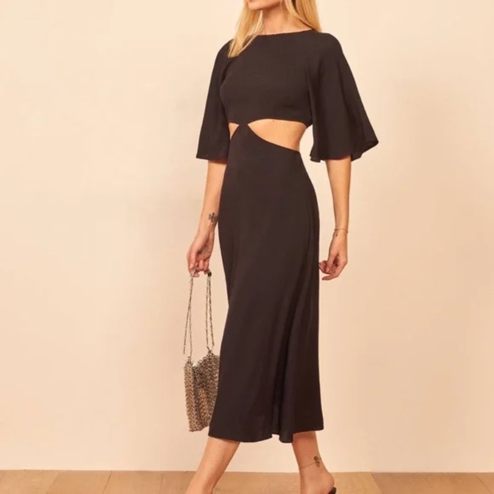 Reformation Benny Cutout Crepe Dress Black Size: 0